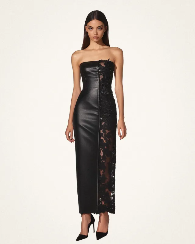 Fiona Vegan Leather Lace Gown - Black sold by JW PEI