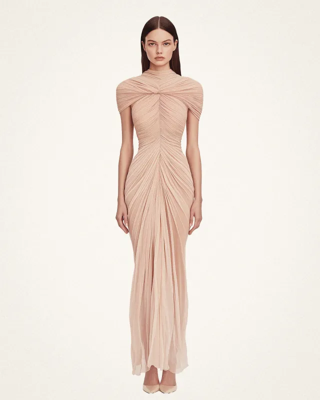 Adele Draped Evening Gown - Light Peach made by JW PEI