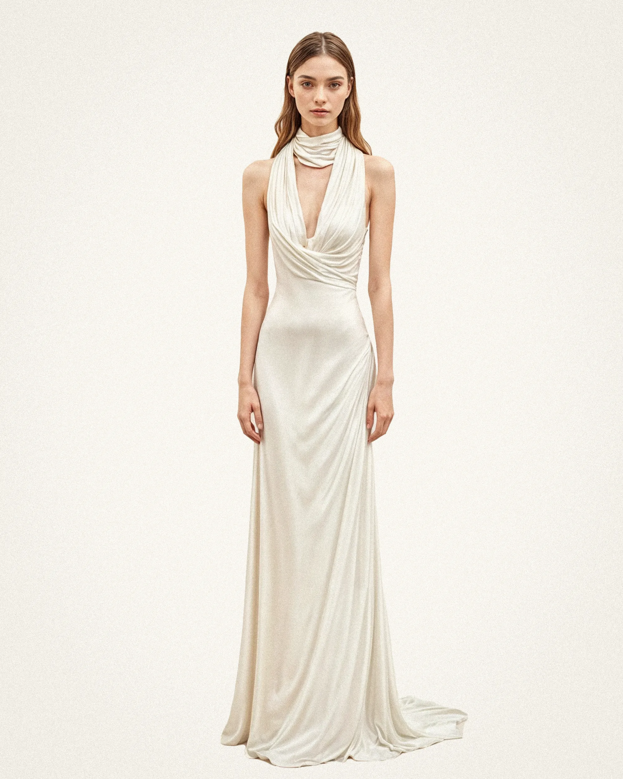 Celeste Draped Halter Neck Gown - White sold by JW PEI