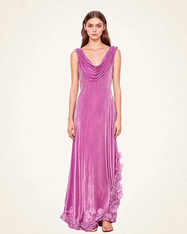 Violet Velvet Floral Ruched Dress - Mauve sold by JW PEI