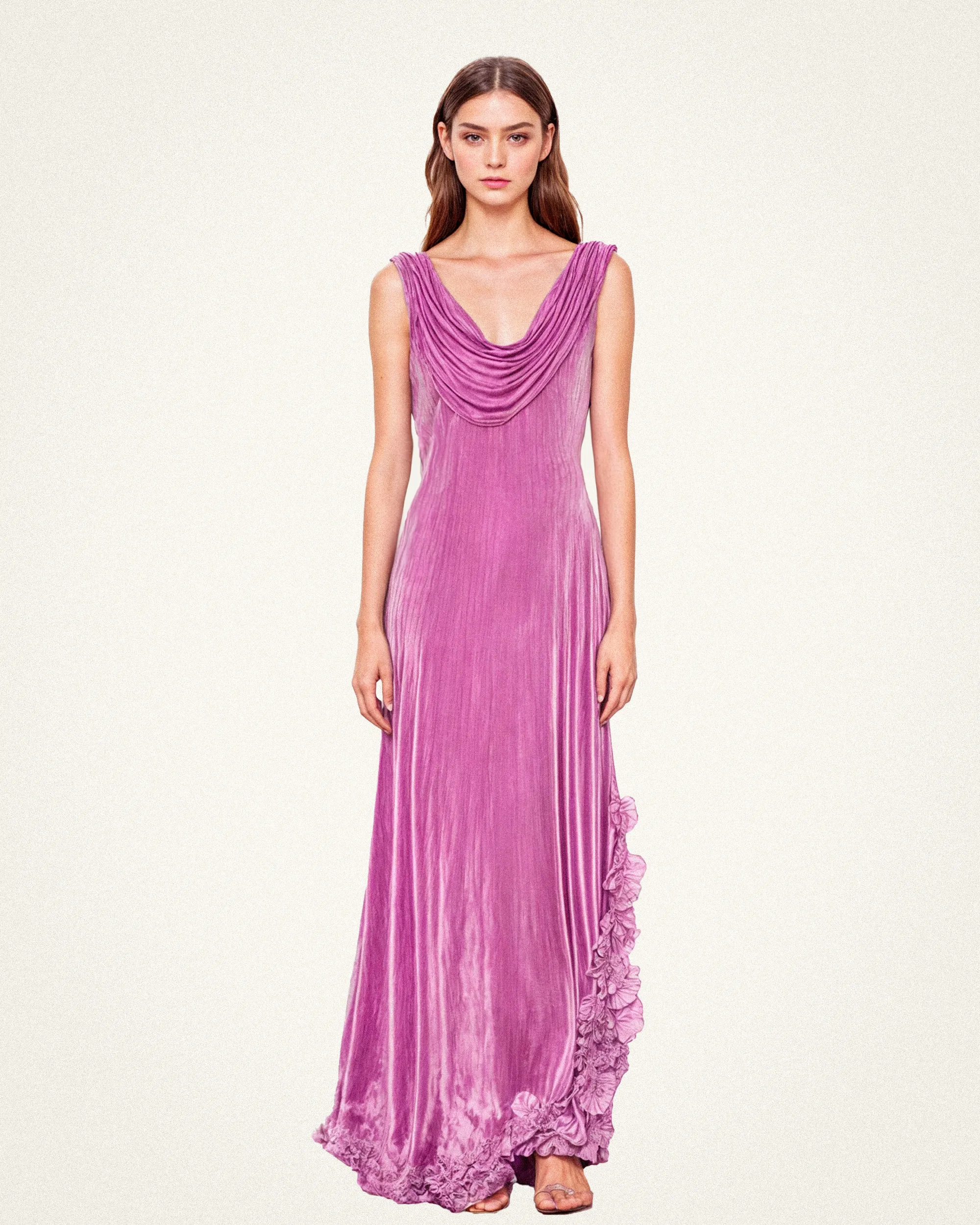 Violet Velvet Floral Ruched Dress - Mauve sold by JW PEI
