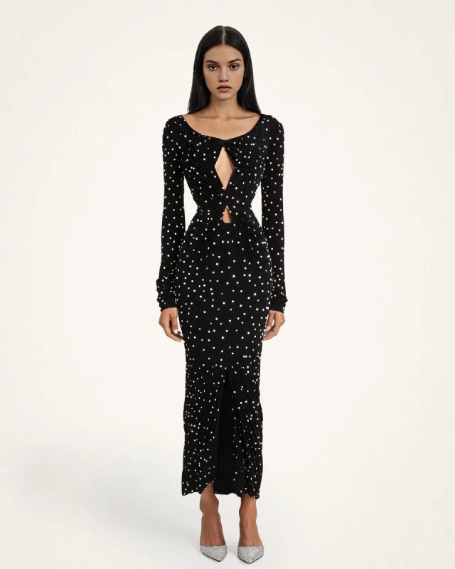 Clara  Crystal Embellished Ruched Dress - Black sold by JW PEI