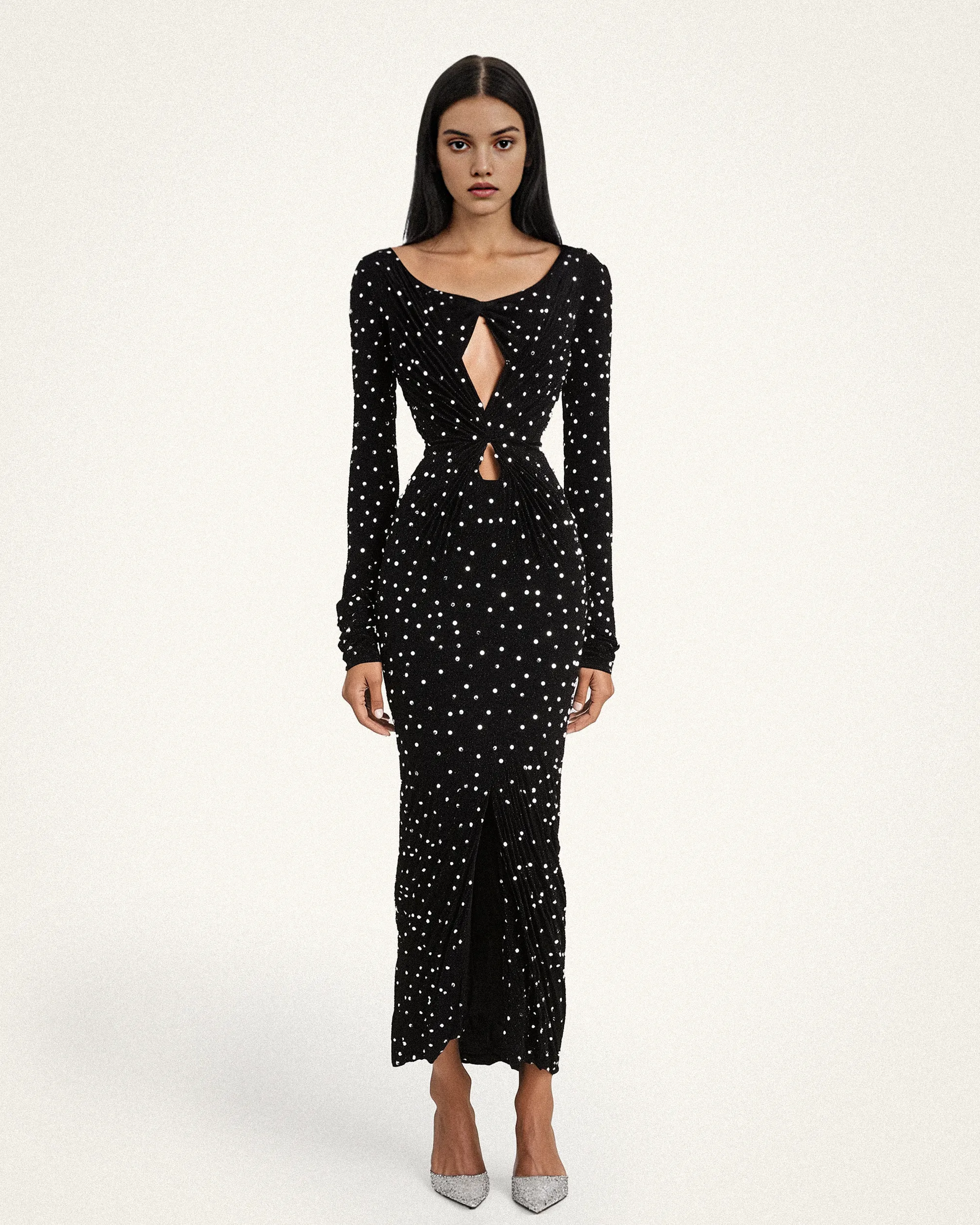 Clara Crystal Embellished Ruched Dress - Black sold by JW PEI