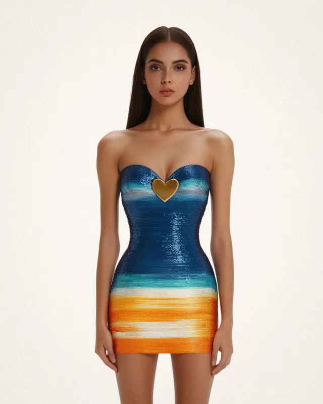 Olivia Metallic Heart Sequin Dress - Blue/Orange sold by JW PEI