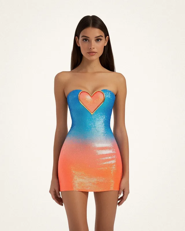 Diana Metallic Heart Sequin Dress - Blue/Orange sold by JW PEI