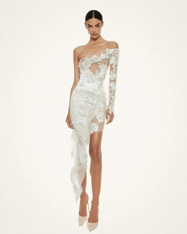 Ava Lace Floral Embellished Dress - White sold by JW PEI