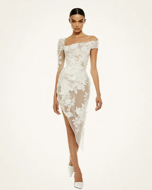 Isla Lace Floral Embellished Dress - White sold by JW PEI