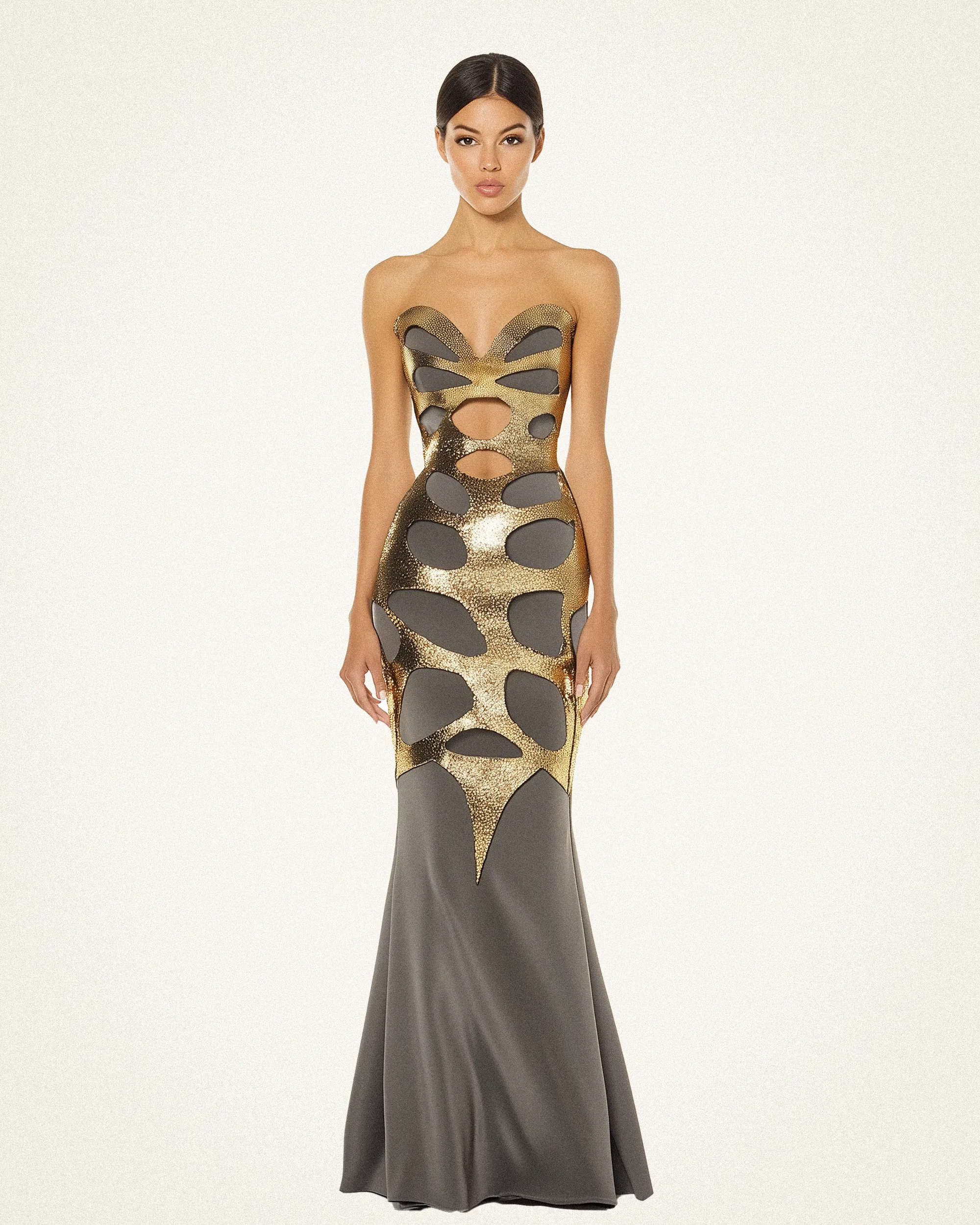 Ellie Metallic Cutout Dress - Grey/Gold sold by JW PEI