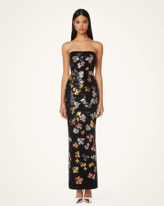 Scarlett Strapless Floral Sequins Dress - Black sold by JW PEI
