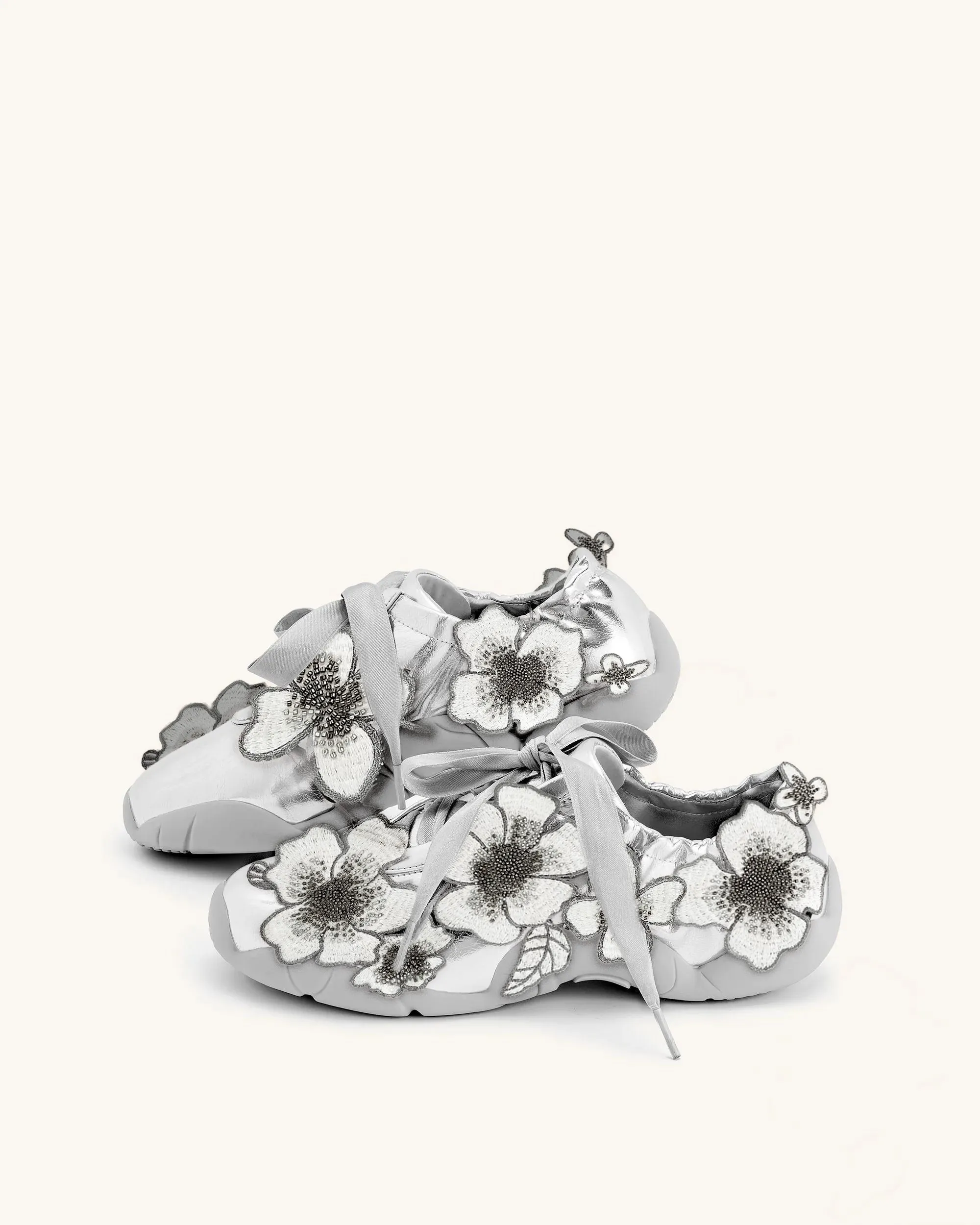 Flavia Bead Embellished Ballerina Sneakers - Silver sold by JW PEI