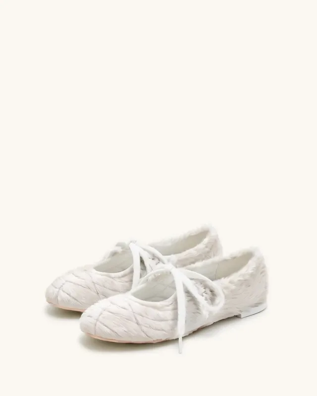Erika Topstitching Lace-up Ballet Flats - White sold by JW PEI