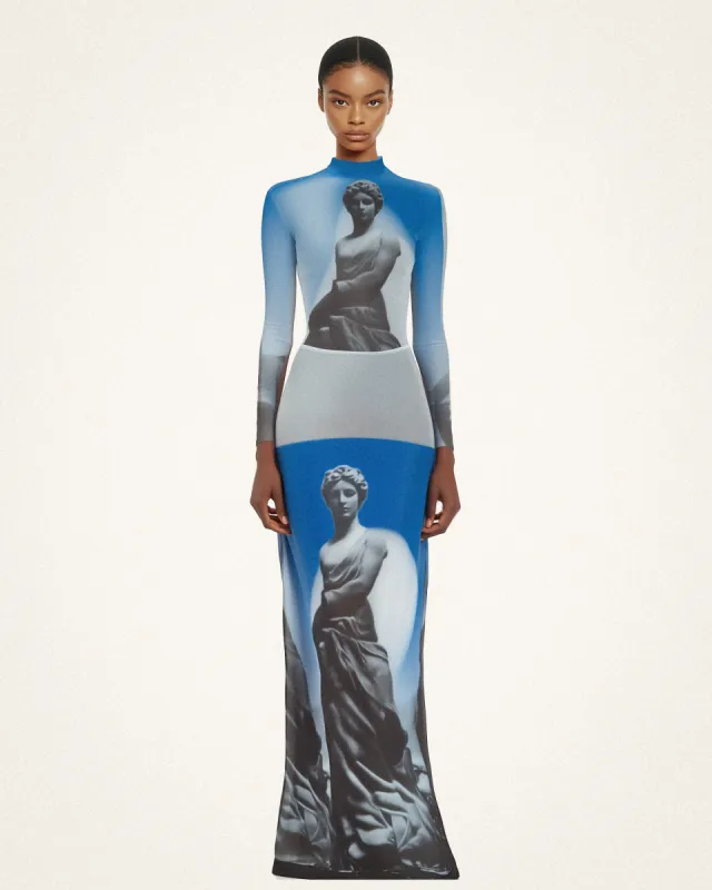 Ariana Sculpture Print Mesh Dress - Blue/Grey sold by JW PEI