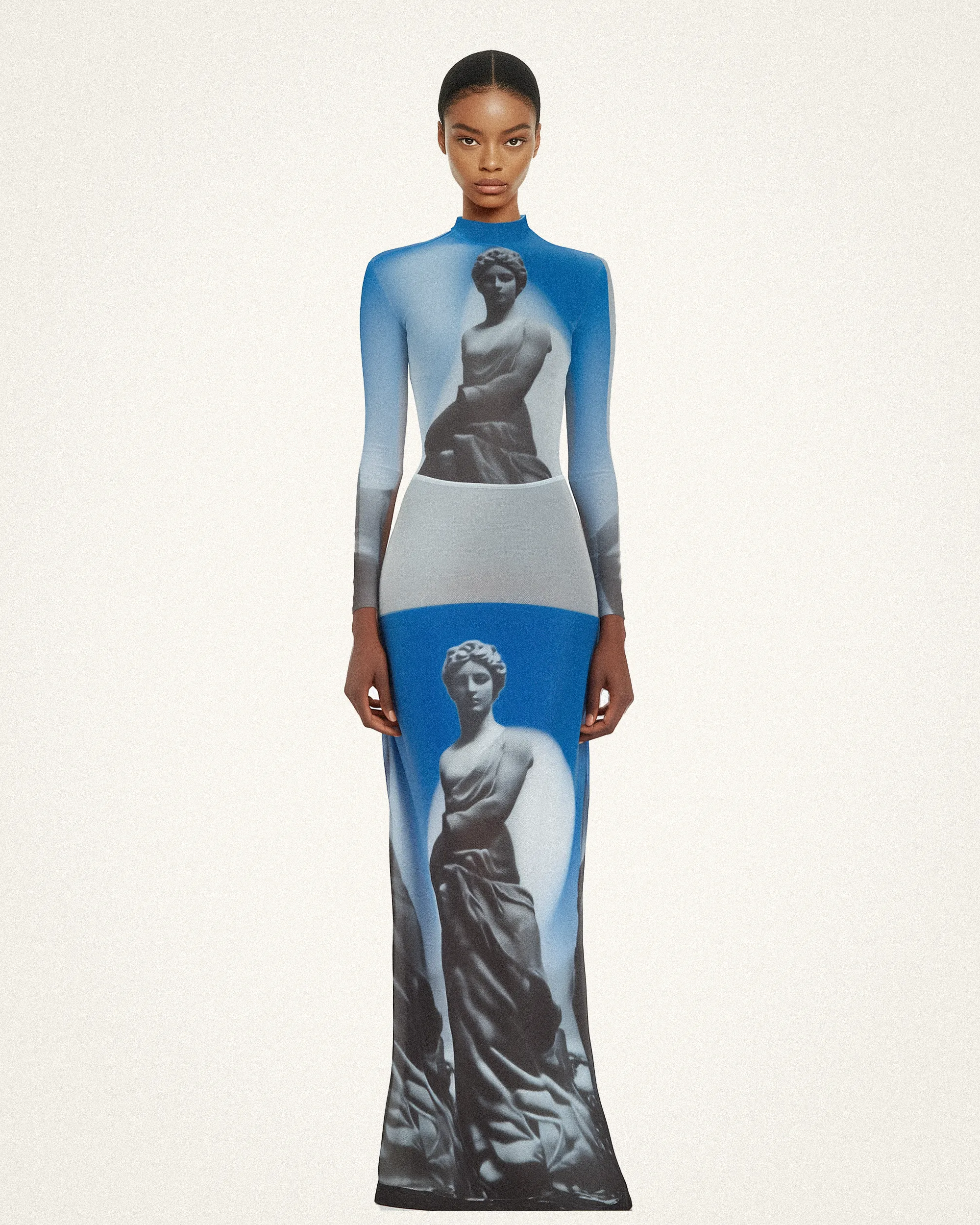 Ariana Sculpture Print Mesh Dress - Blue/Grey sold by JW PEI
