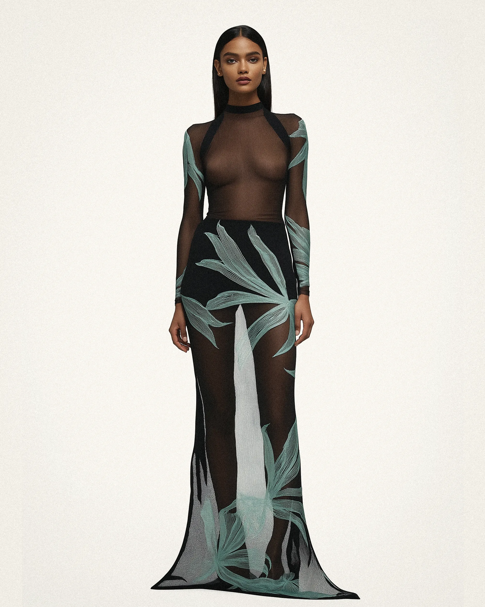 Bailey Tropical Print Sheer Maxi Dress - Black & Green sold by JW PEI