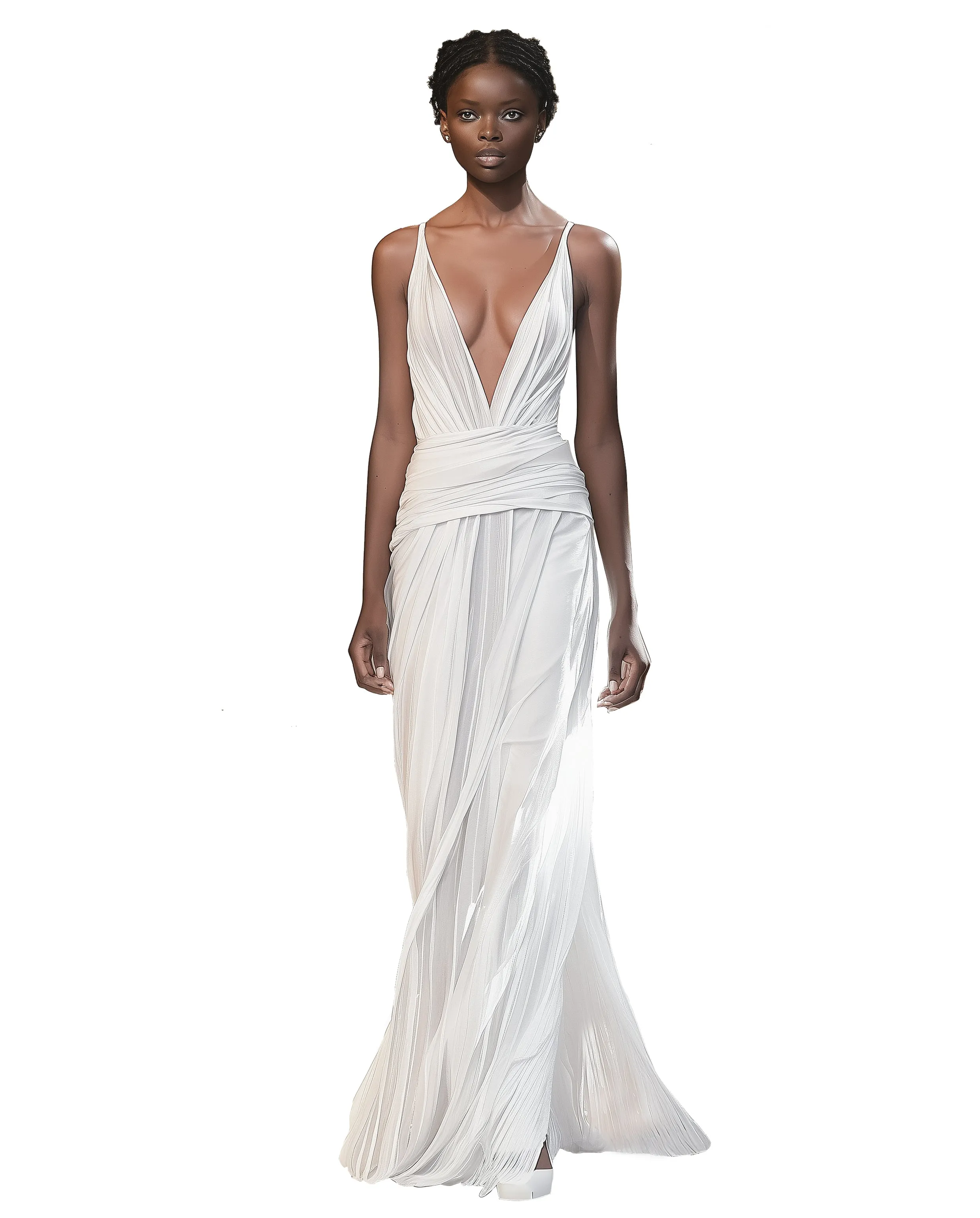 Isla Deep Plunge Draped Gown - Ivory sold by JW PEI