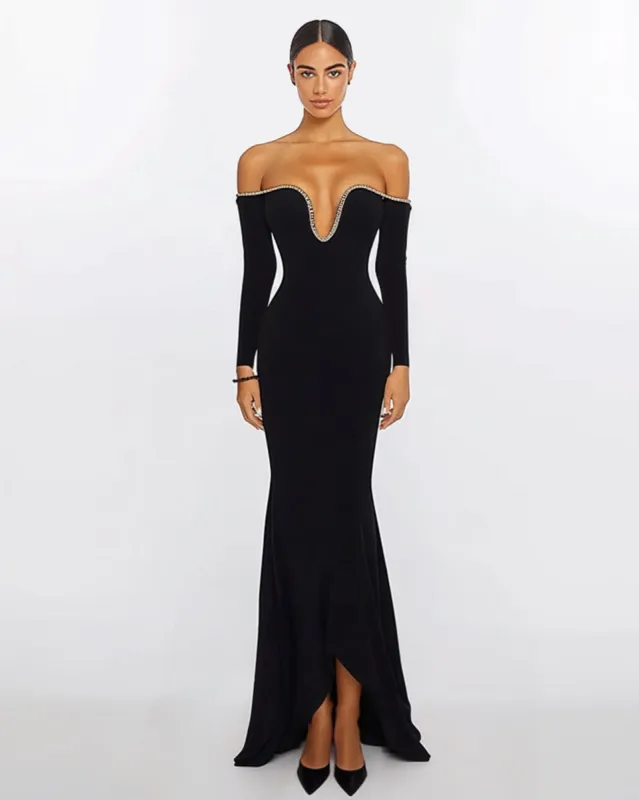 Allison Off-Shoulder Evening Gown - Black sold by JW PEI