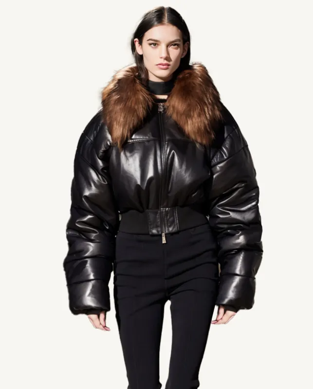 Victoria Faux Fur Collar Bomber Jacket - Black sold by JW PEI