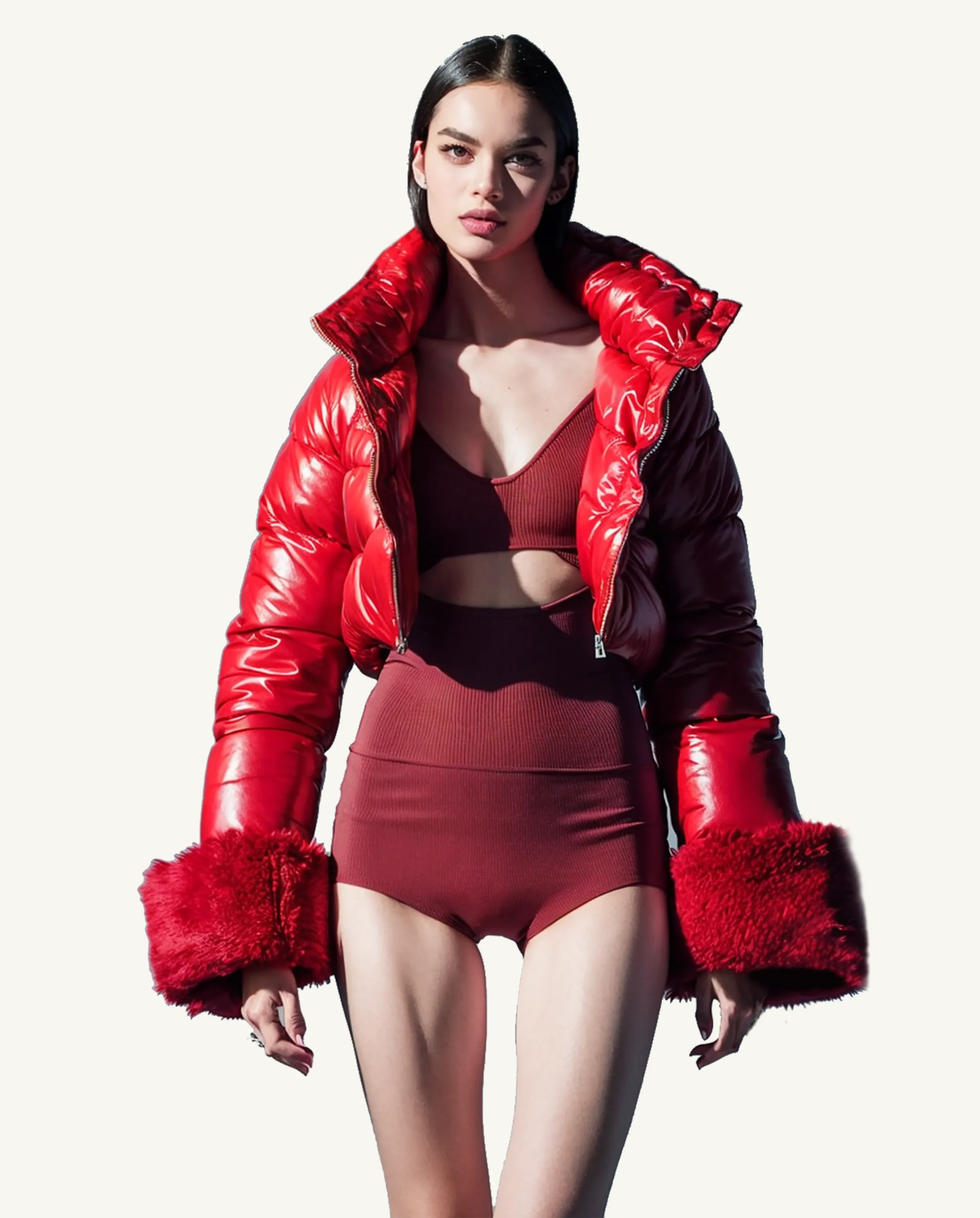 Eliza High Gloss Puffer Jacket - Red sold by JW PEI