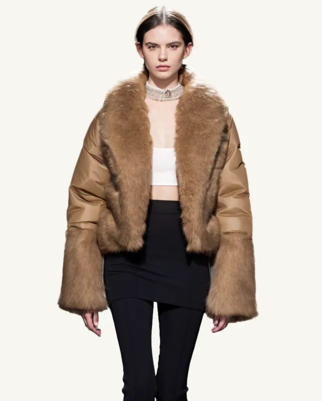 Victoria Faux Fur Trimmed Jacket - Camel sold by JW PEI
