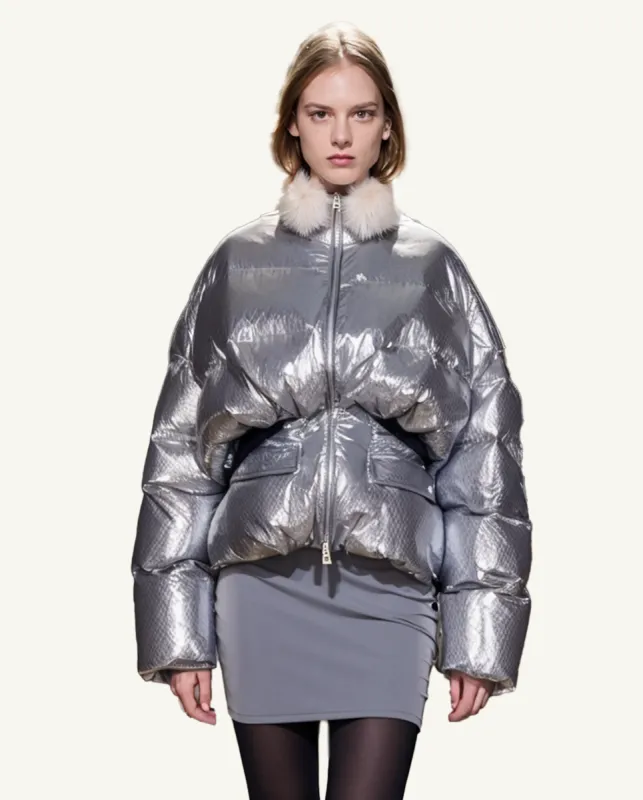Ivy Shiny Metallic Puffer Jacket - Silver sold by JW PEI