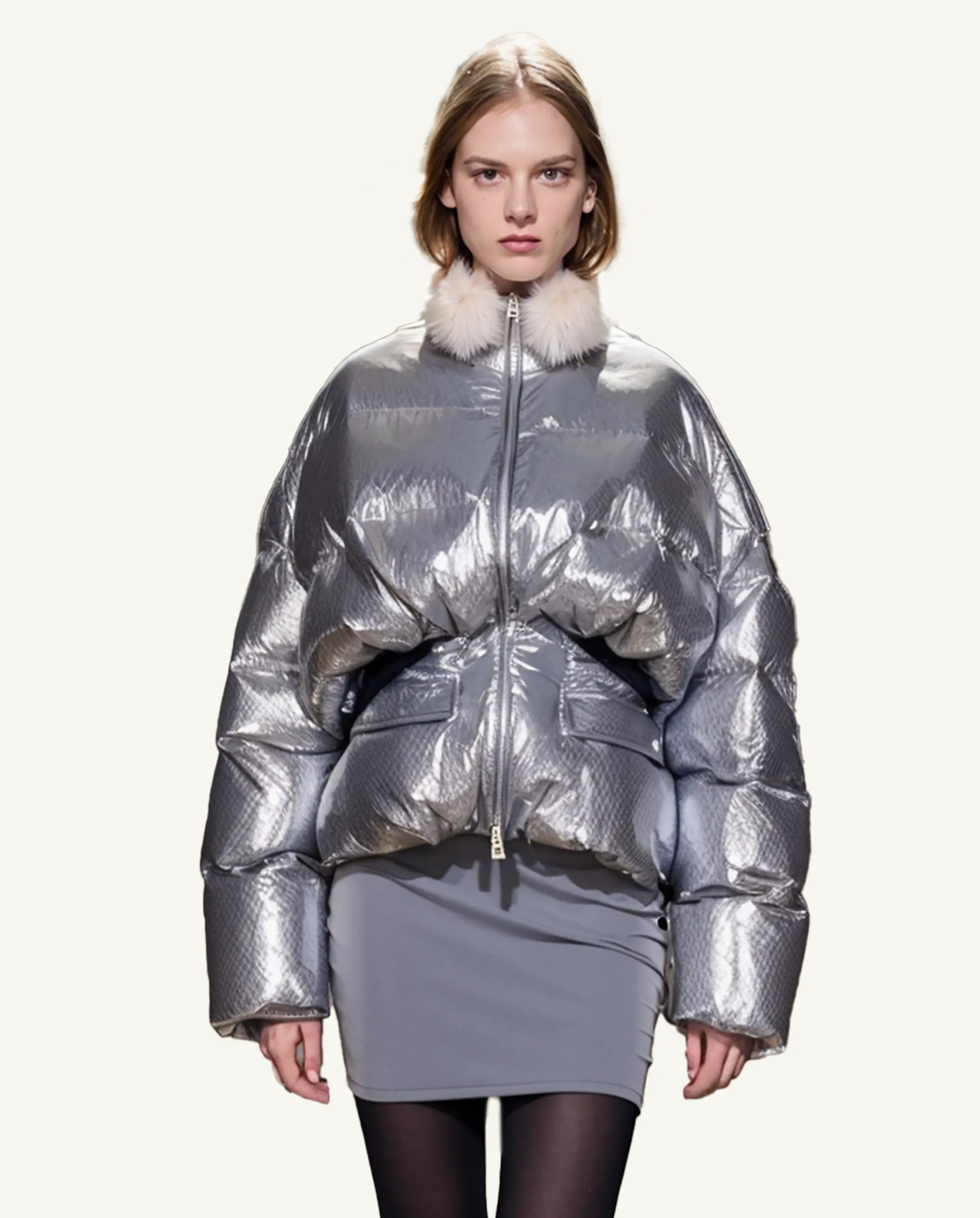 Ivy Shiny Metallic Puffer Jacket - Silver sold by JW PEI