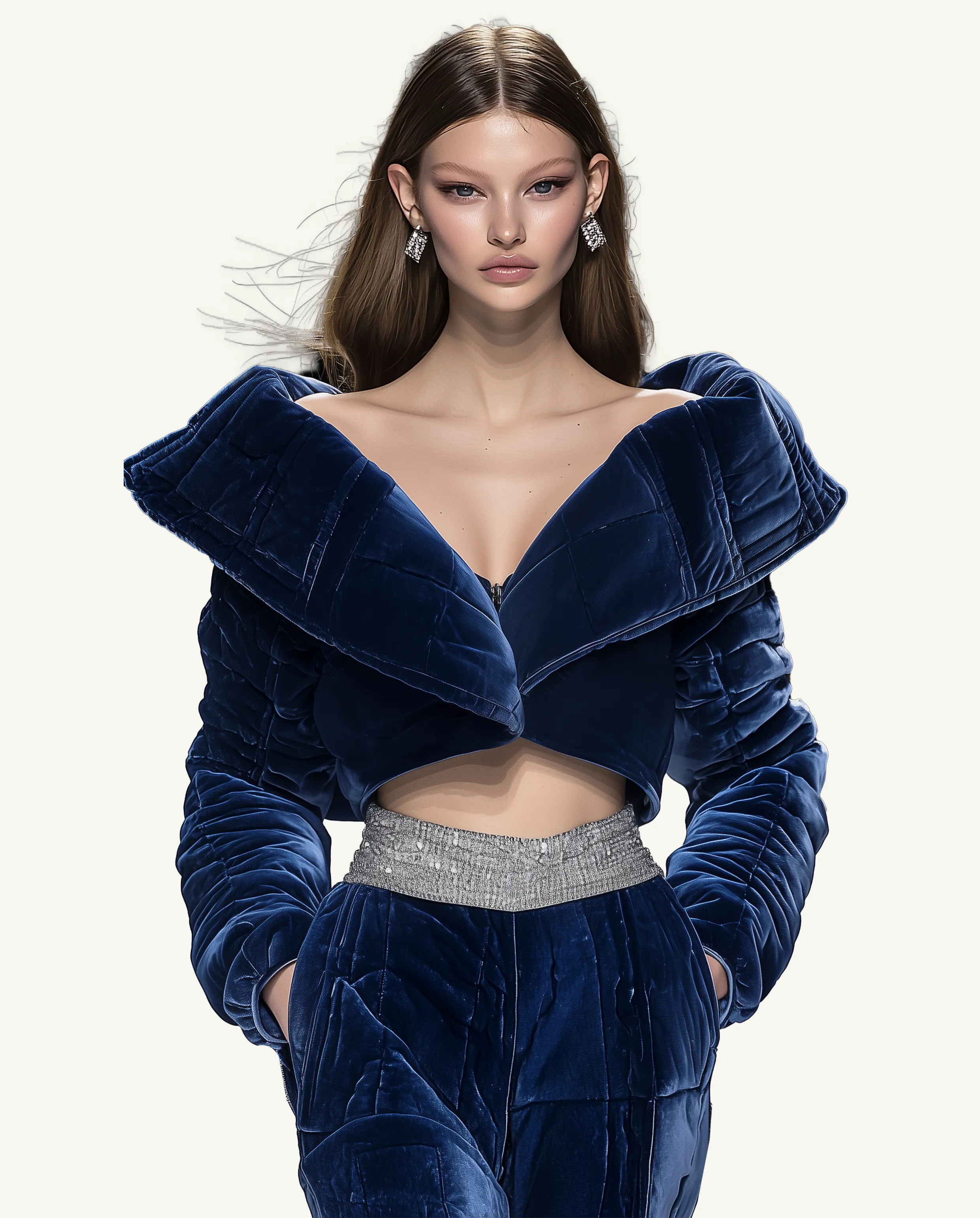 Jade Velvet Puffer Jacket - Royal Blue sold by JW PEI