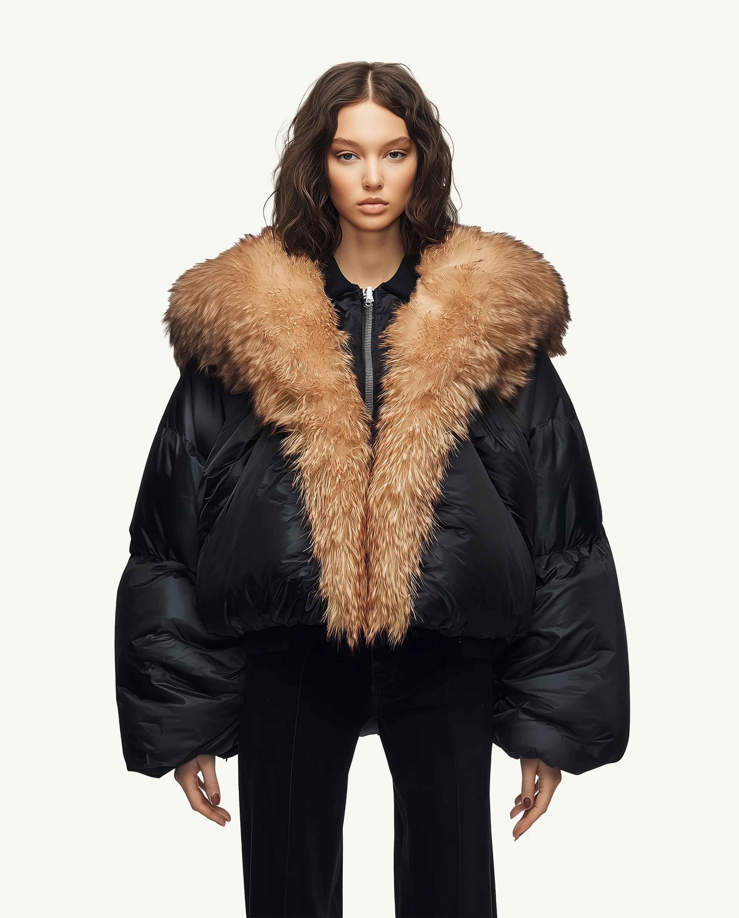 Skylar Puffer Jacket with Faux Fur Collar - Black sold by JW PEI