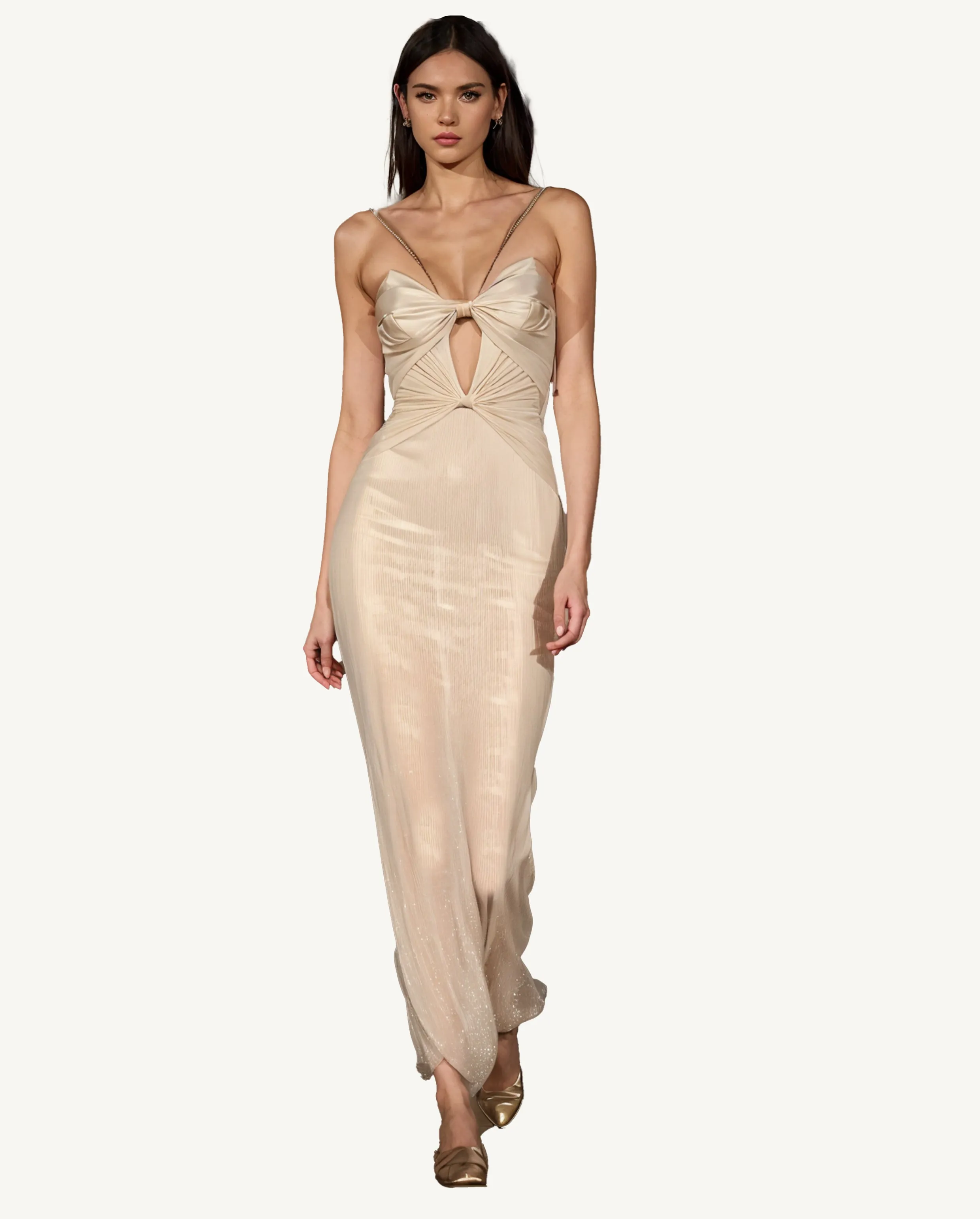 Raelynn Satin Beige Bow Gown - Beige sold by JW PEI