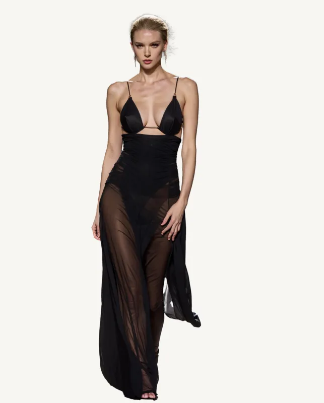Claire Mesh Illusion Midi Dress - Black sold by JW PEI