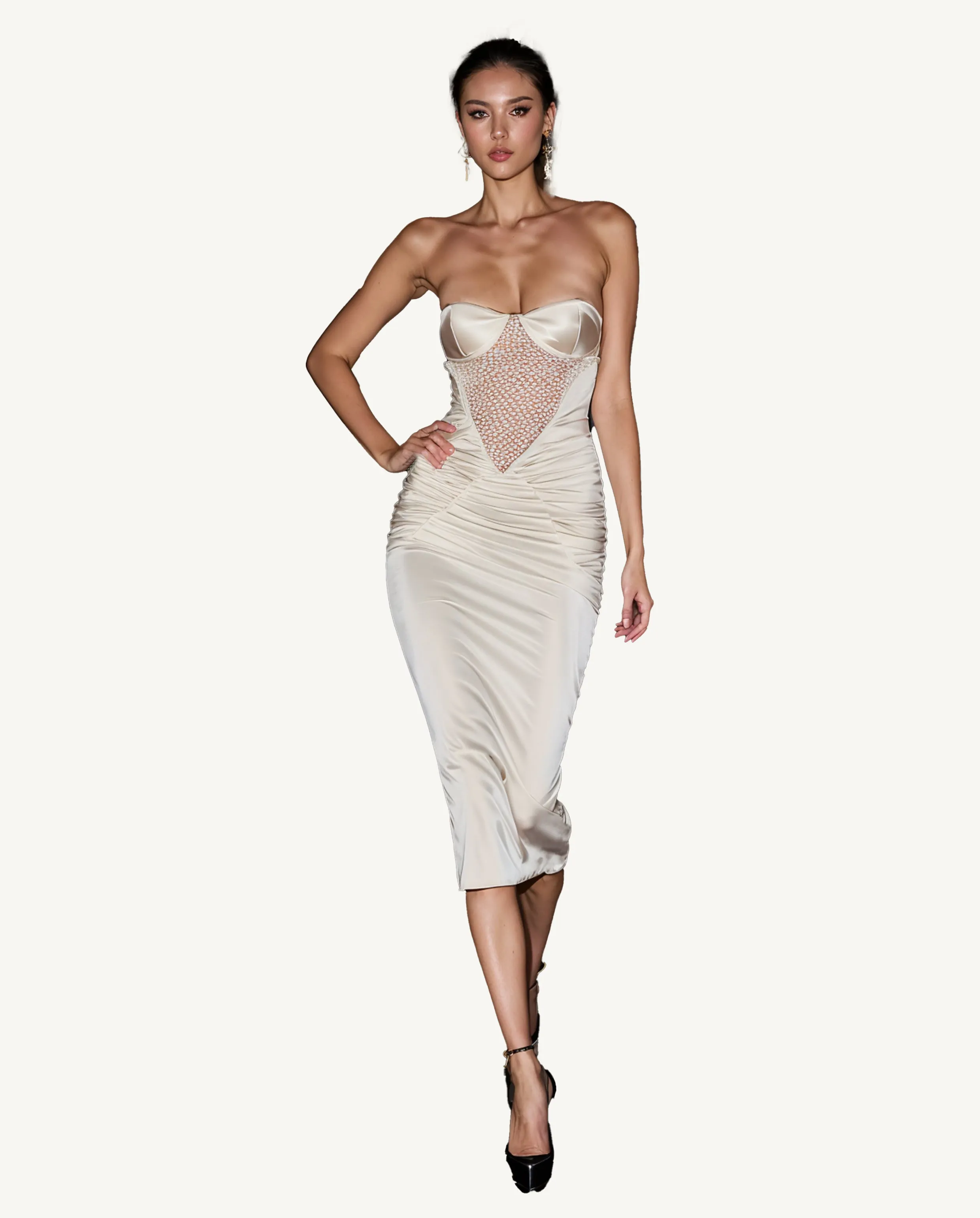 Bella Ivory Dress with Beaded Detail - Ivory sold by JW PEI