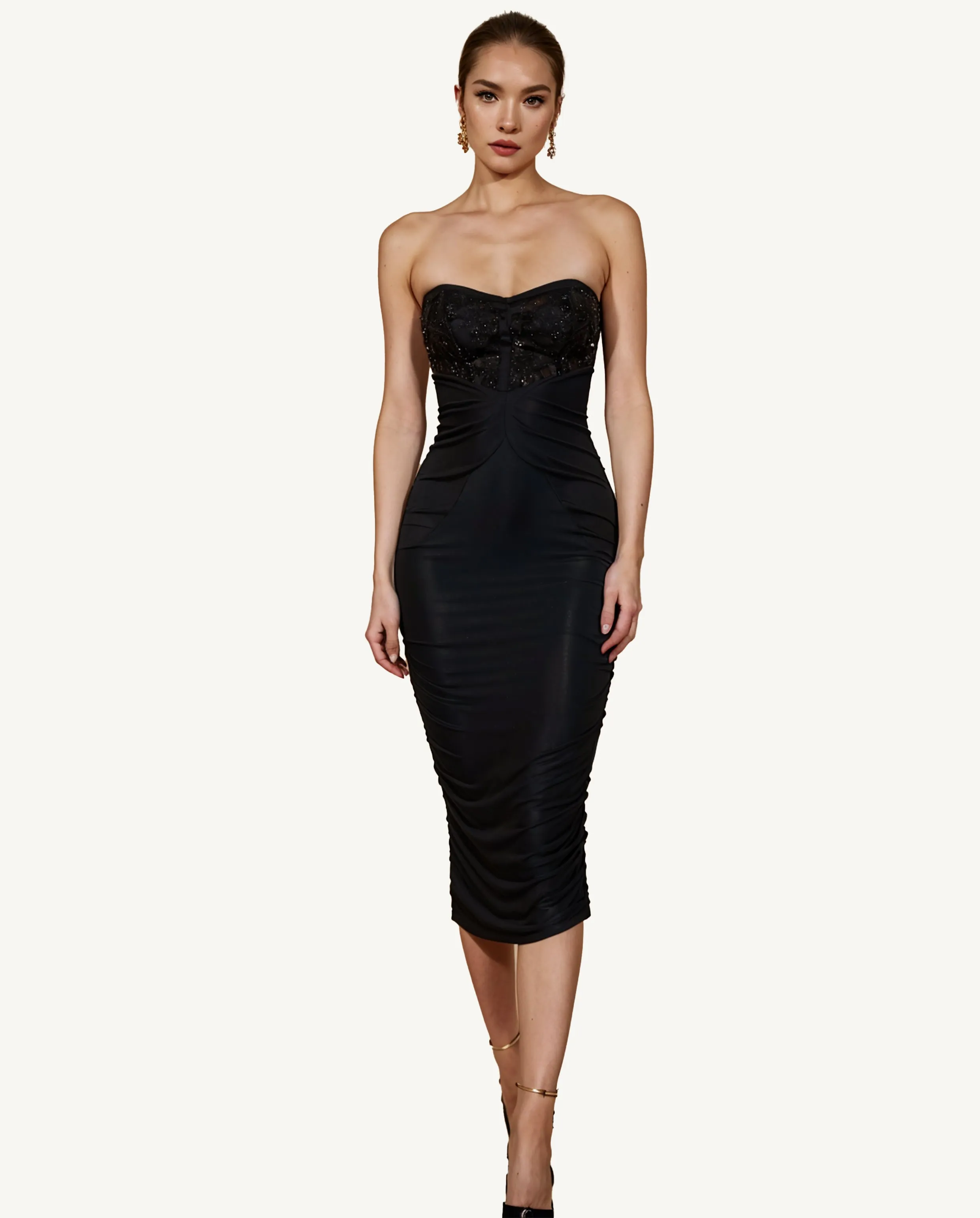 Everly Strapless Black Beaded Dress - Black sold by JW PEI