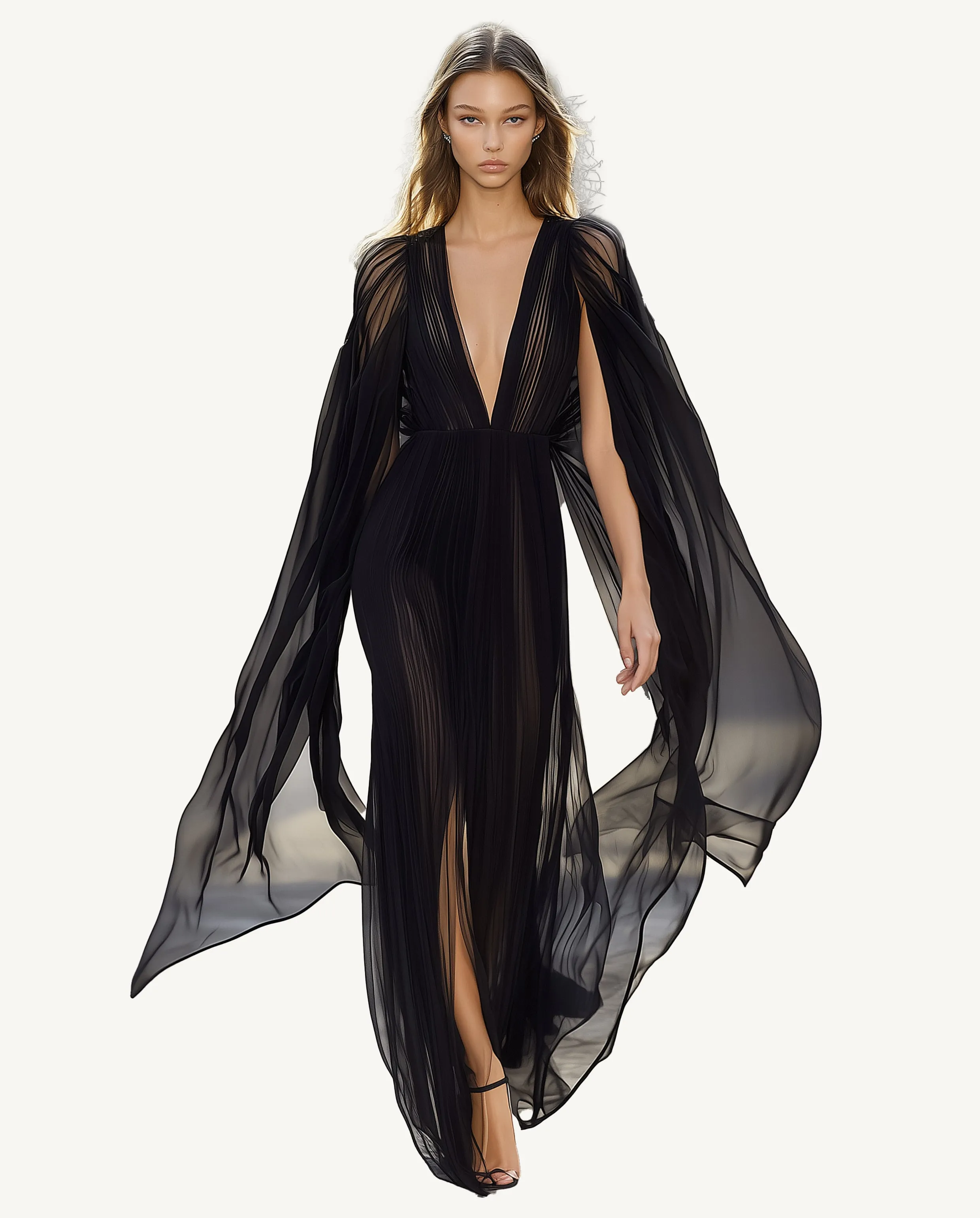 Eleanor Flowing Black Mesh Gown - Black sold by JW PEI