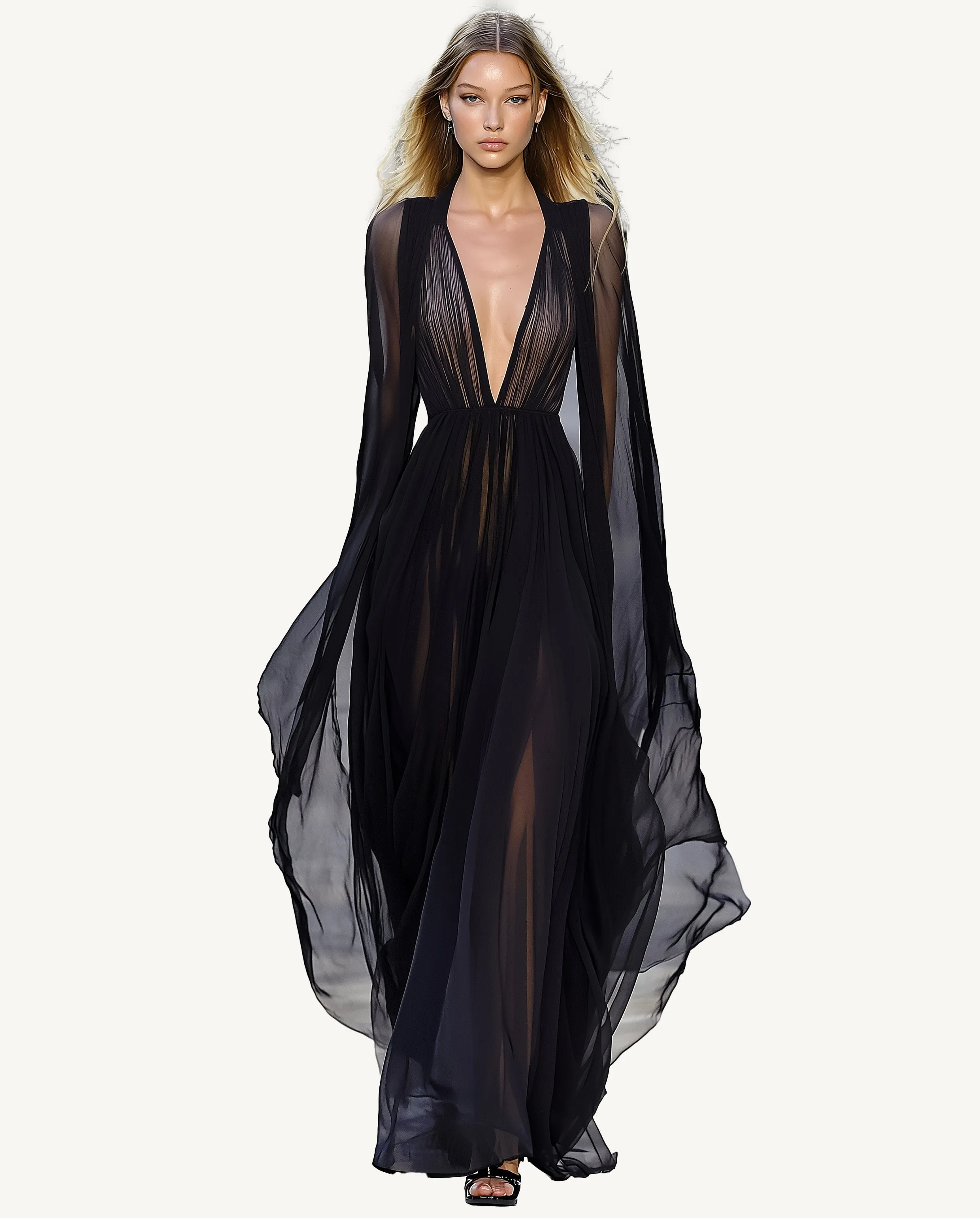 Elizabeth Flowing Mesh Gown - Black sold by JW PEI