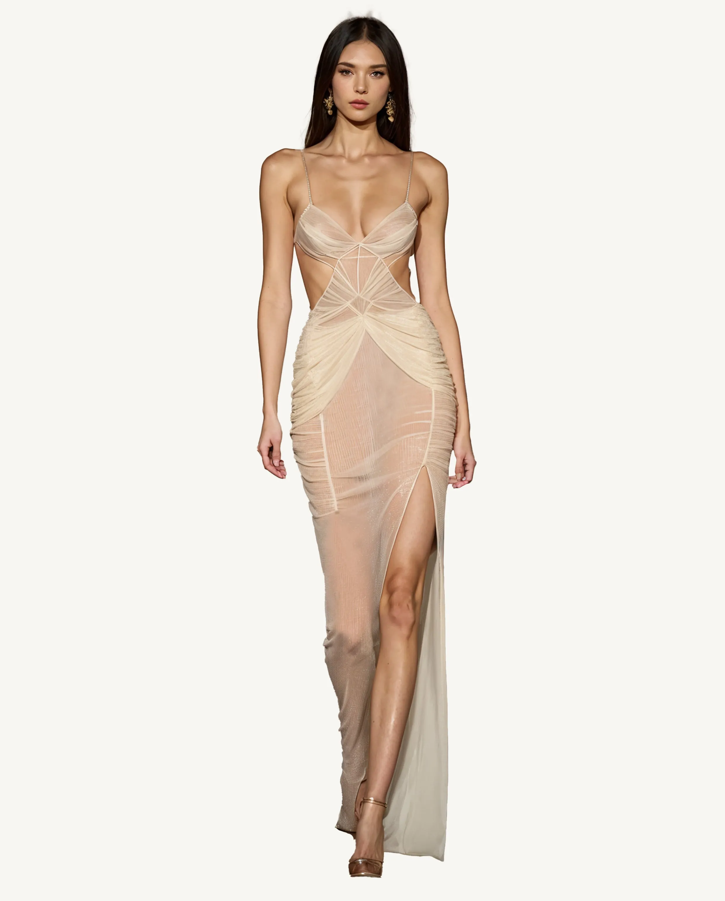 Alice Sheer Panel Evening Gown - Nude sold by JW PEI