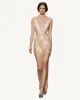 Brooklyn Plunging Sheer Gown - Gold sold by JW PEI