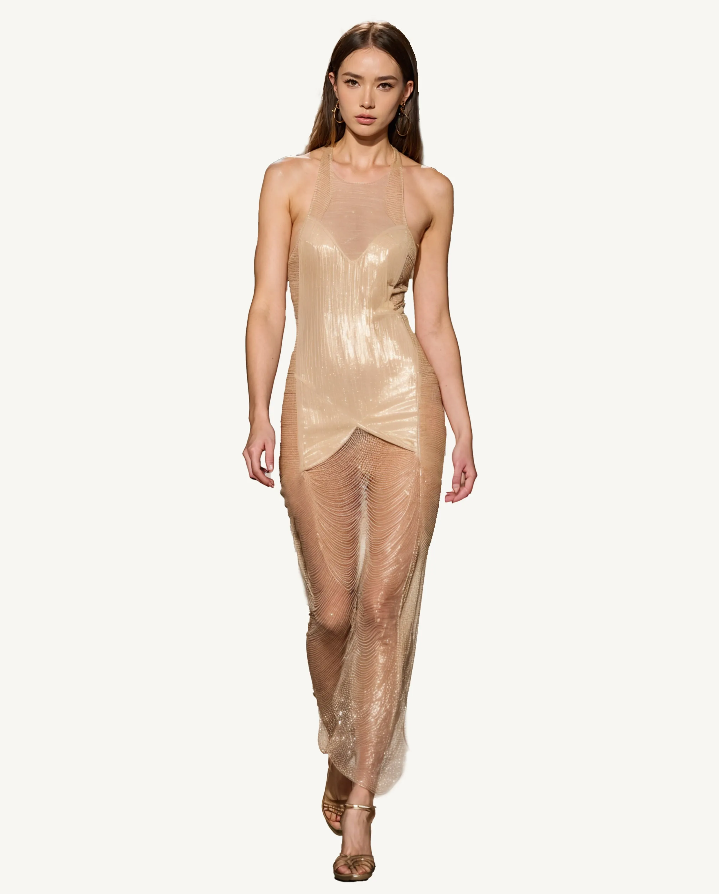 Emily Sheer Metallic Dress - Gold sold by JW PEI