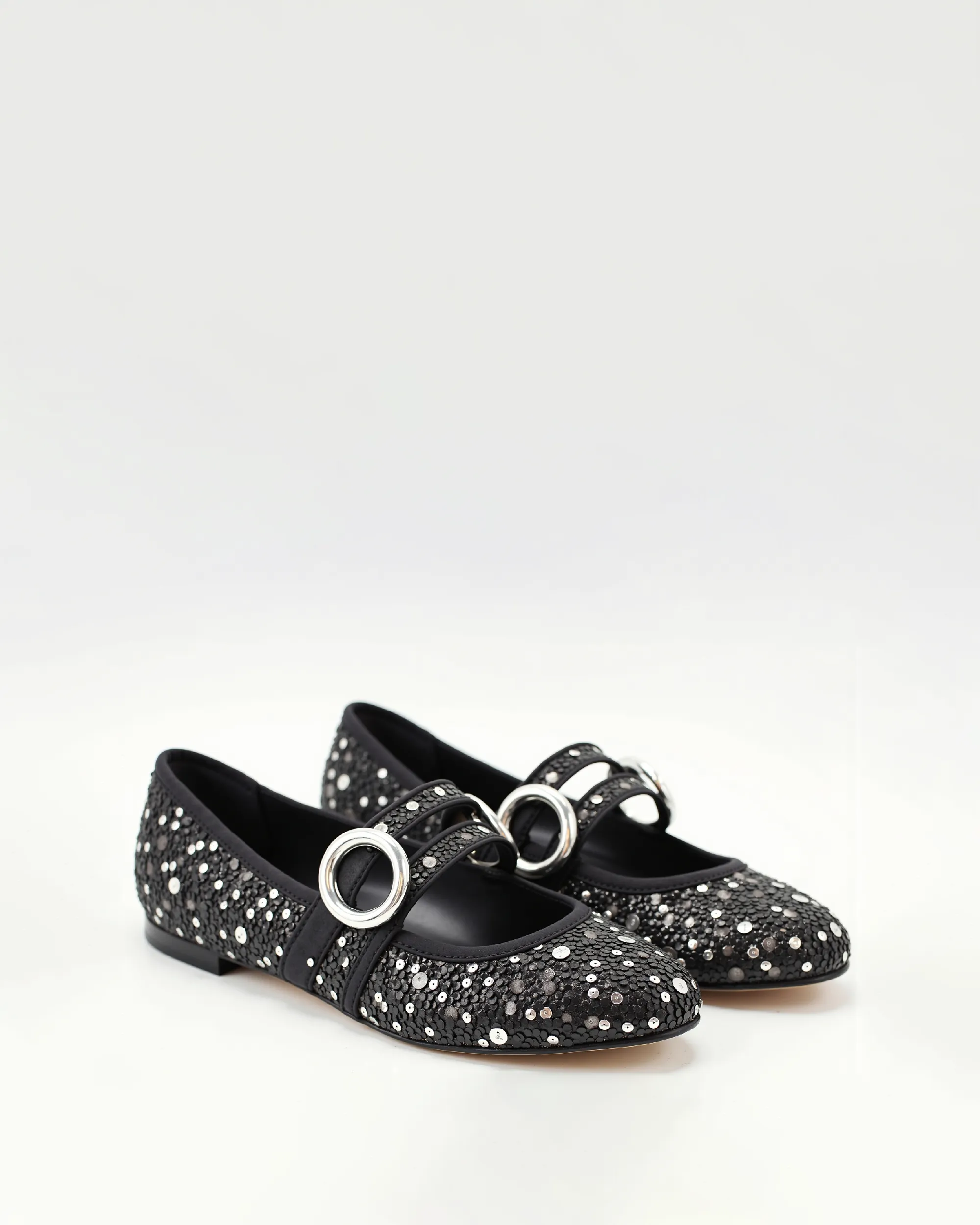 Olivia Sequin Embellished Flats - Black & Silver sold by JW PEI