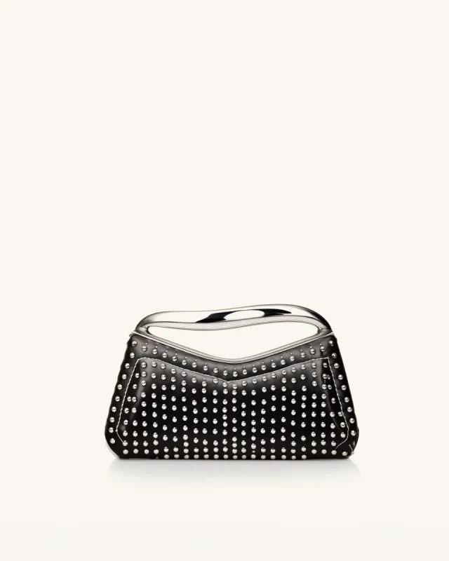 Ivy Metal Handle Studded Handbag - Black sold by JW PEI