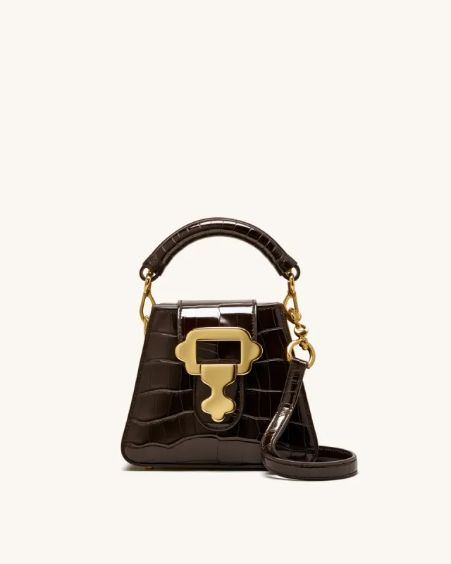 Ivy Crocodile-Embossed Box Handbag - Deep Brown sold by JW PEI