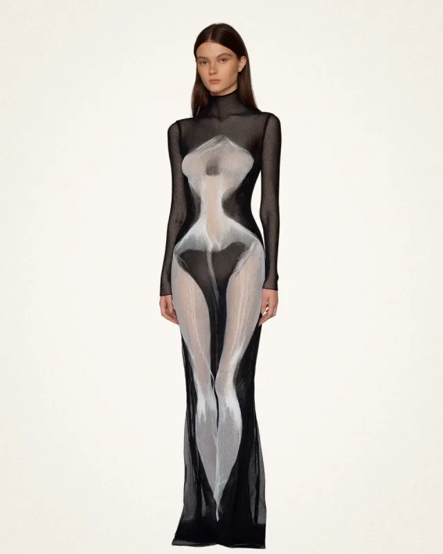 Eva Body Print Mesh Dress - Black and White sold by JW PEI