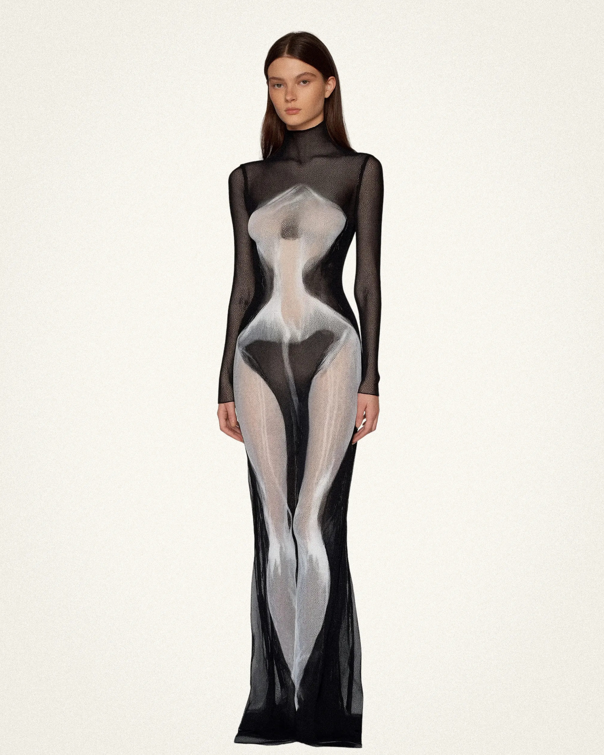 Eva Body Print Mesh Dress - Black and White sold by JW PEI