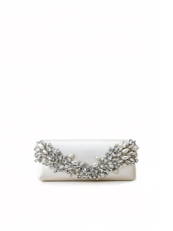Alice Pearl-Embellished Satin Evening Clutch - White sold by JW PEI