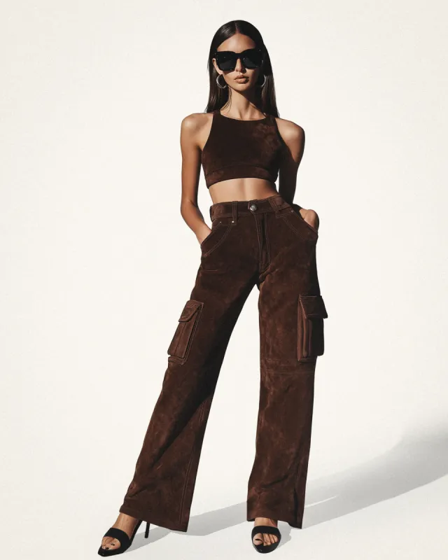 Aurora Sueded Wide Leg Pants - Brown sold by JW PEI