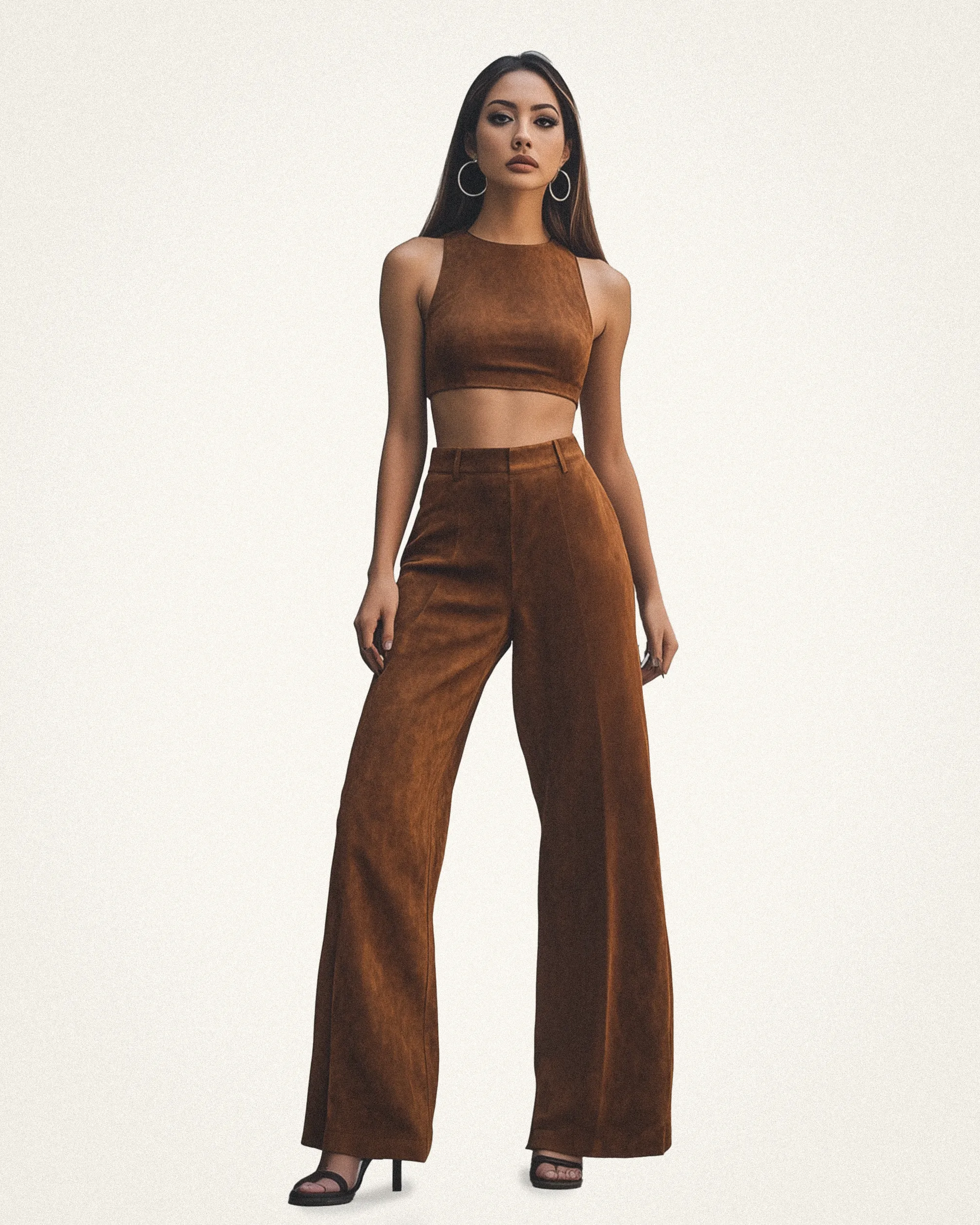 Gianna Suede Straight Wide Leg Pants - Brown sold by JW PEI