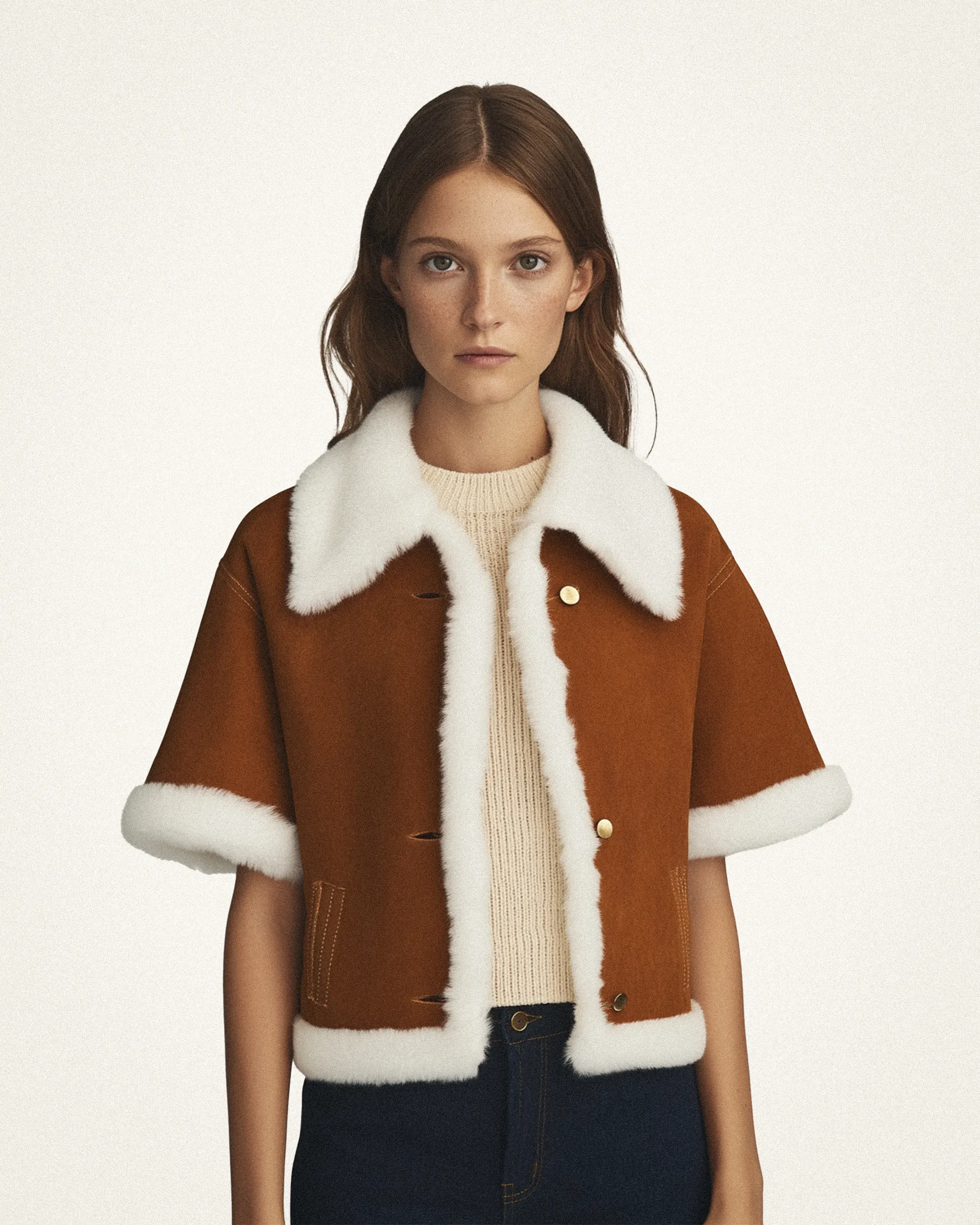 Caroline Faux Shearling Short Jacket - Camel sold by JW PEI