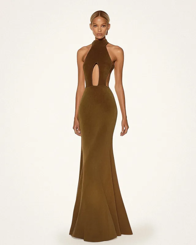 Taylor Halter Cutout Dress - Olive sold by JW PEI