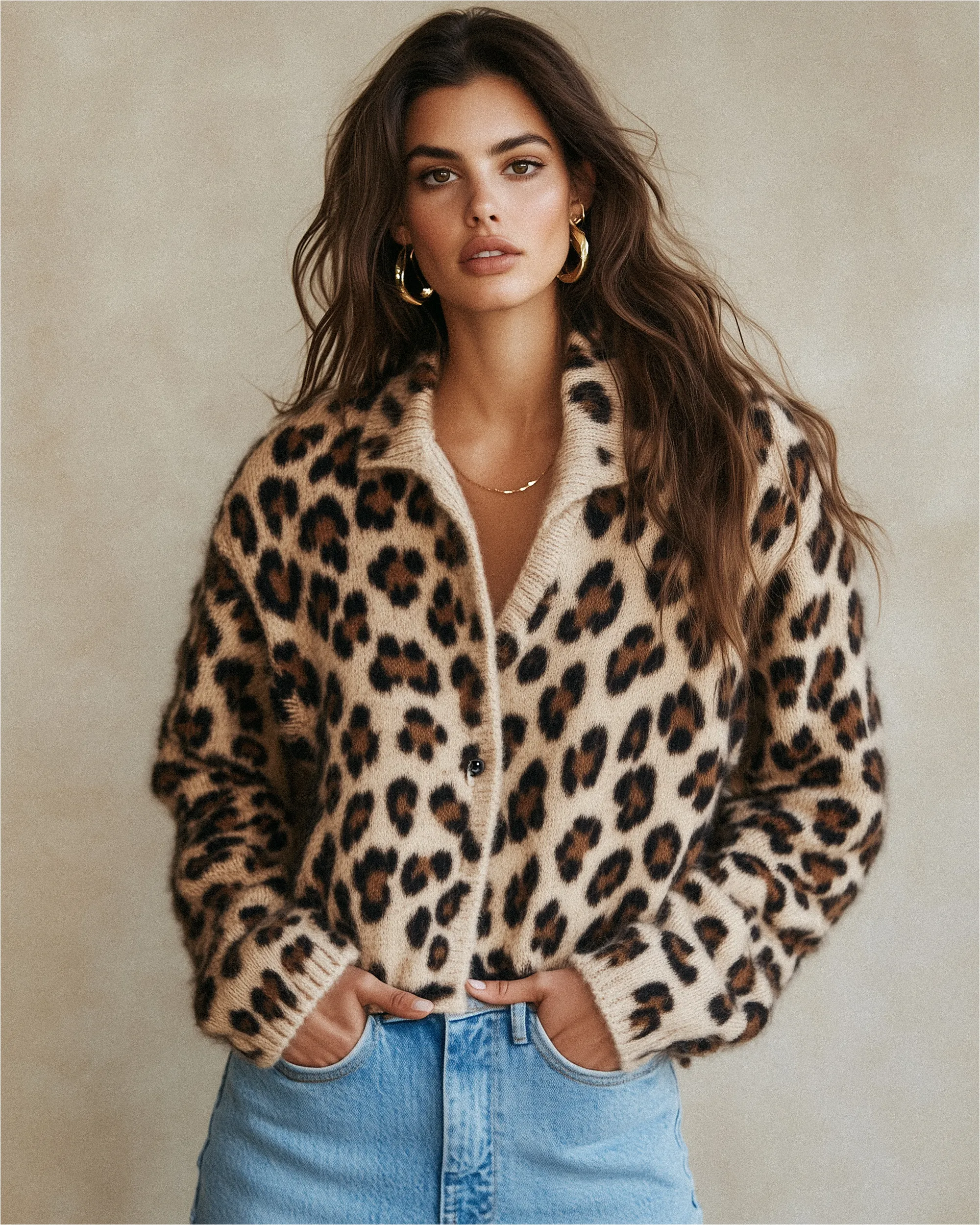 Leah Leopard Print Wool Cardigan - Beige sold by JW PEI