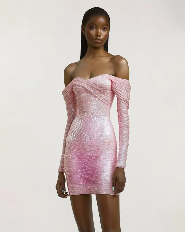 Eva Hot-Fix Rhinestones Mini Dress - Pink sold by JW PEI