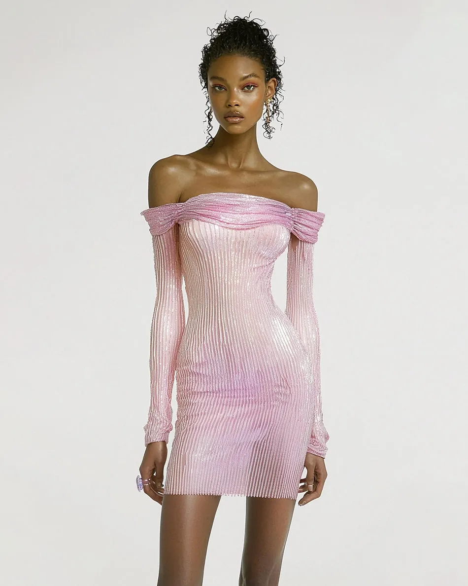 Sarah Blend Fabric Off-Shoulder Mini Dress - Pink sold by JW PEI