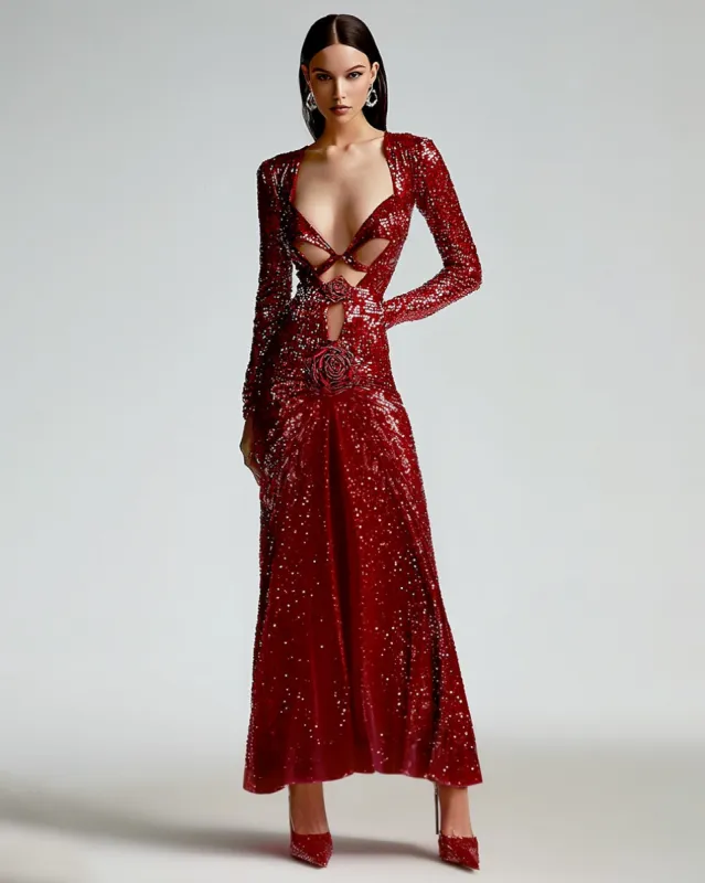 Arianna Deep V Gown - Red sold by JW PEI